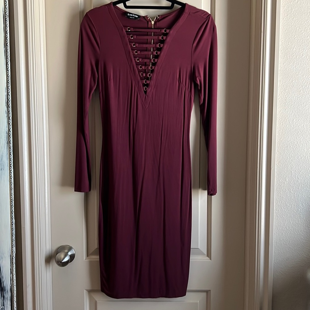 Burgundy Bebe dress (long sleeve/ knee length)